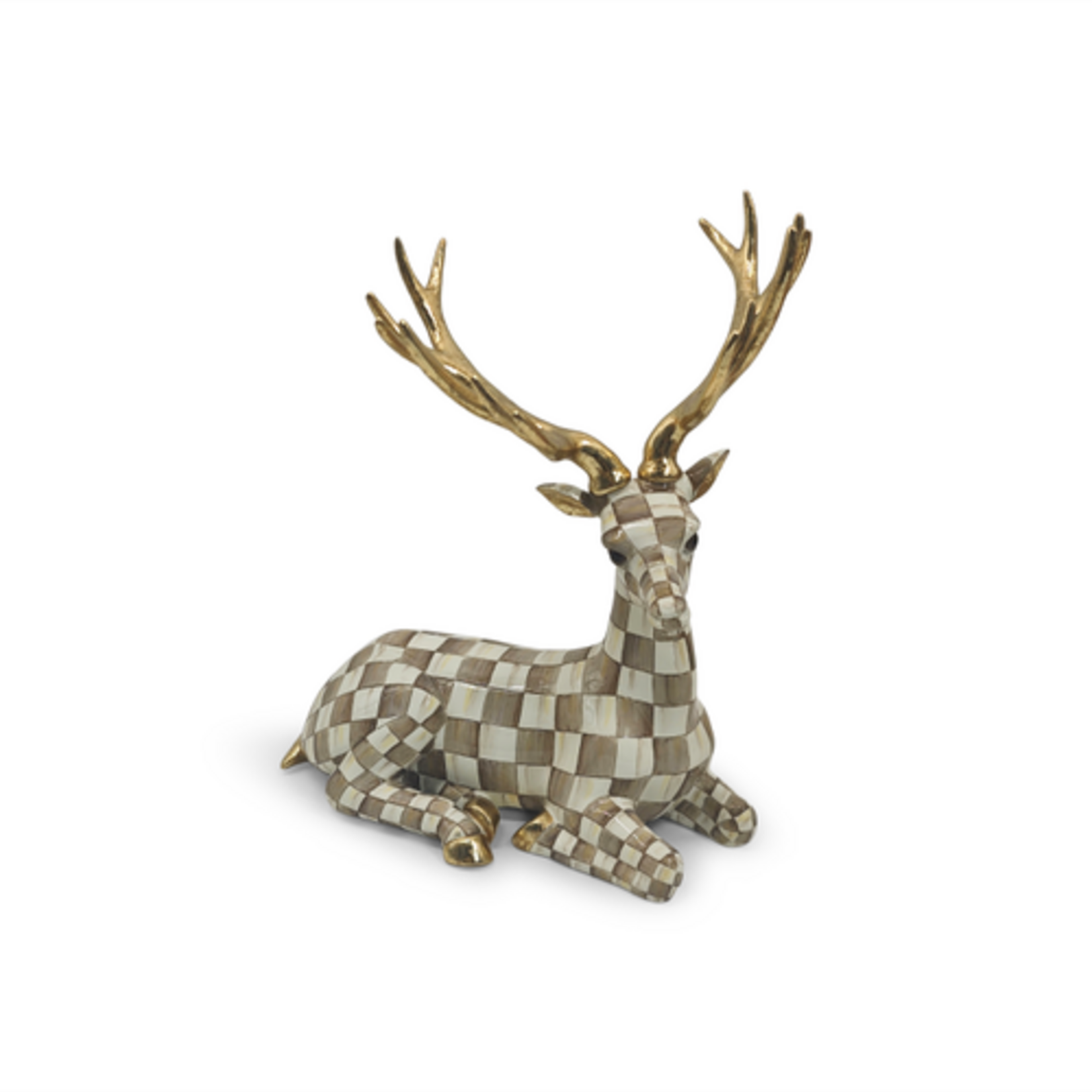 MacKenzie-Childs mocha check resting deer
