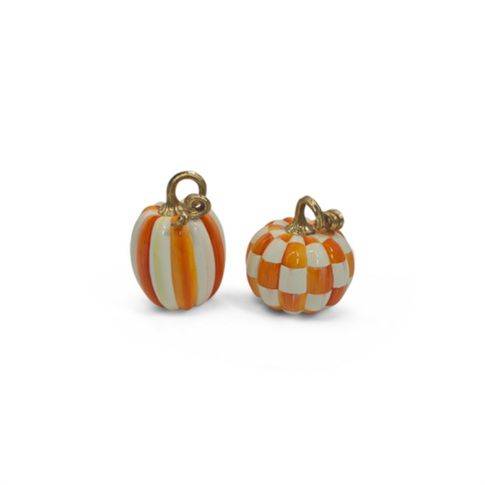 MacKenzie-Childs orange check and stripe petite pumpkins, set of 2