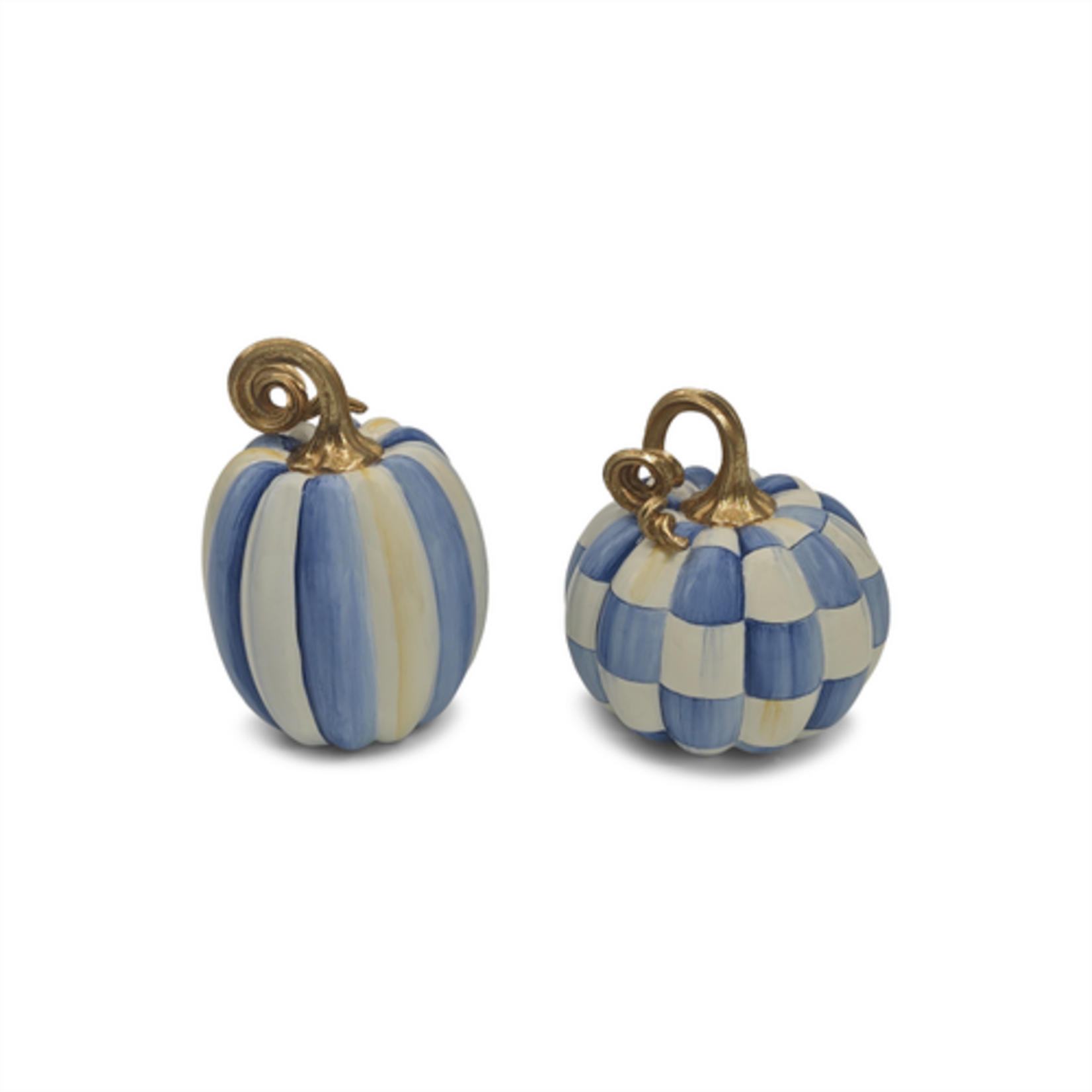 MacKenzie-Childs royal check and stripe petite pumpkins, set of 2
