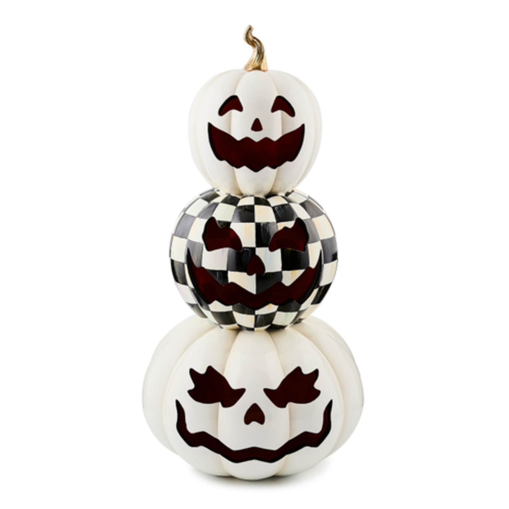 MacKenzie-Childs courtly check stacked illuminated pumpkins