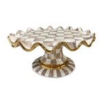 MacKenzie-Childs mocha check ceramic fluted cake stand