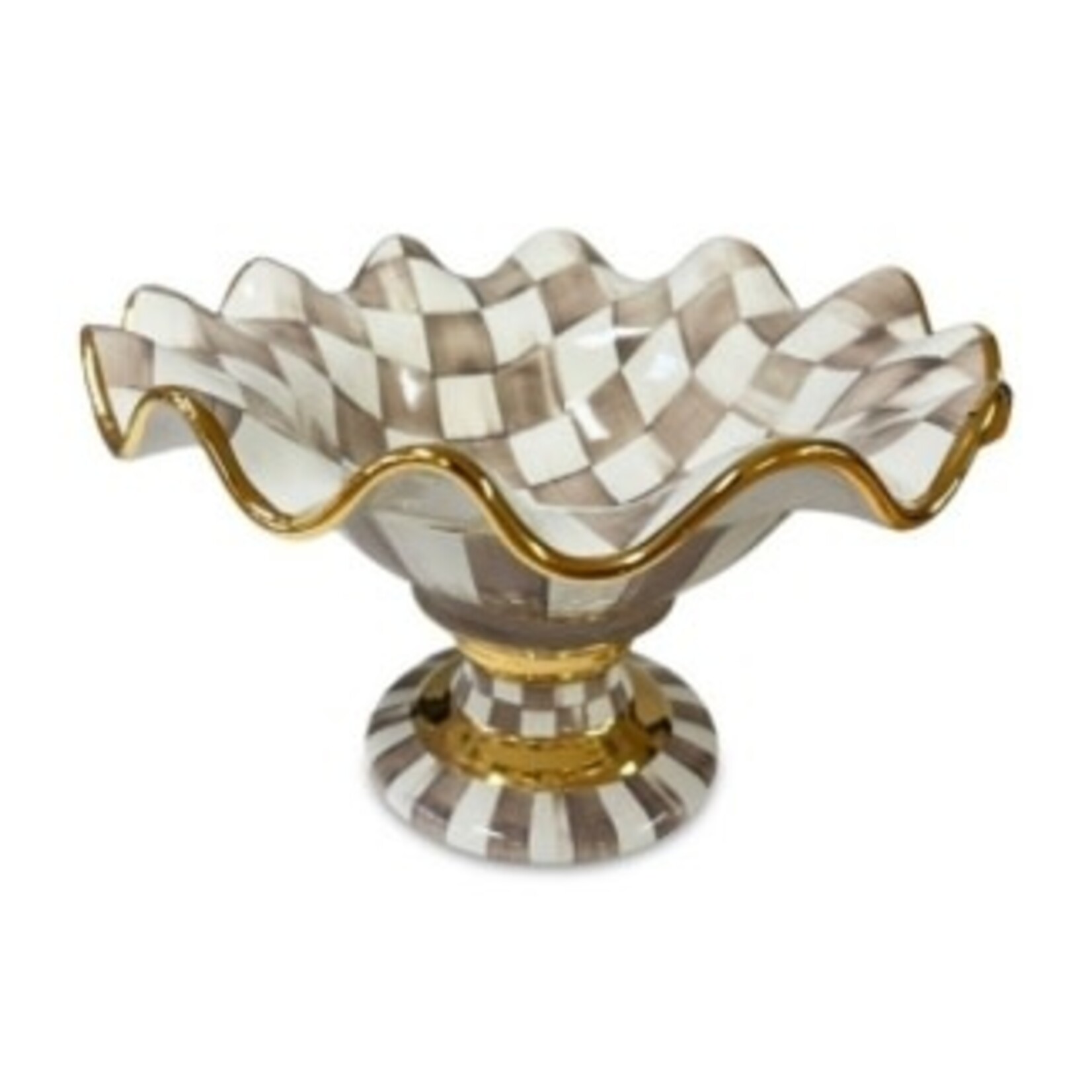 MacKenzie-Childs mocha check ceramic compote