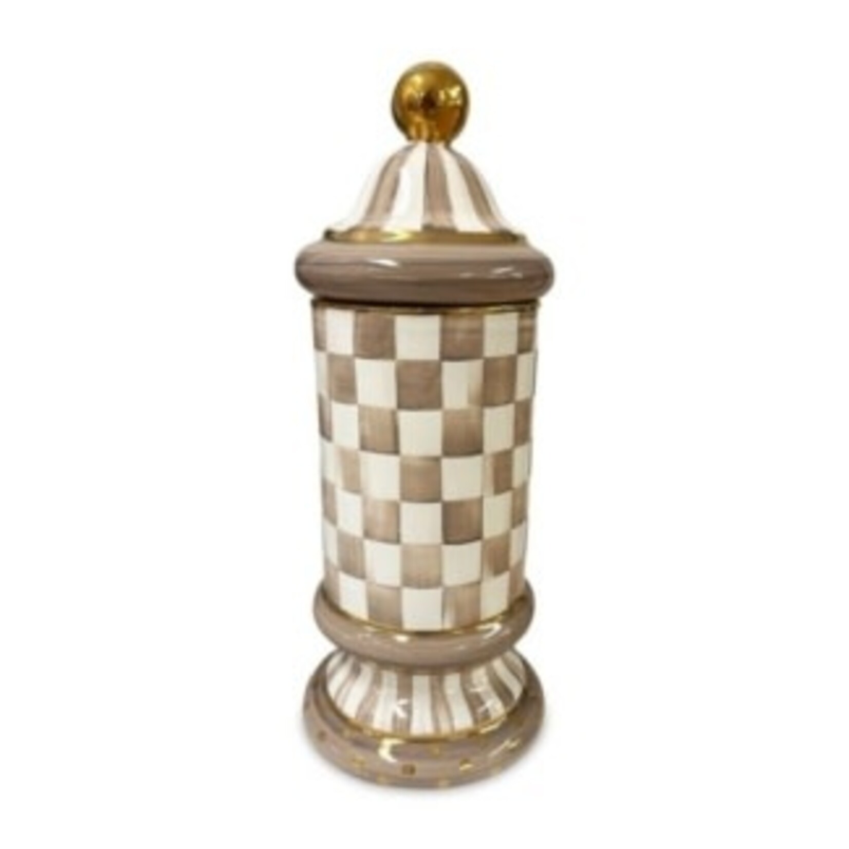 MacKenzie-Childs mocha check ceramic column canister