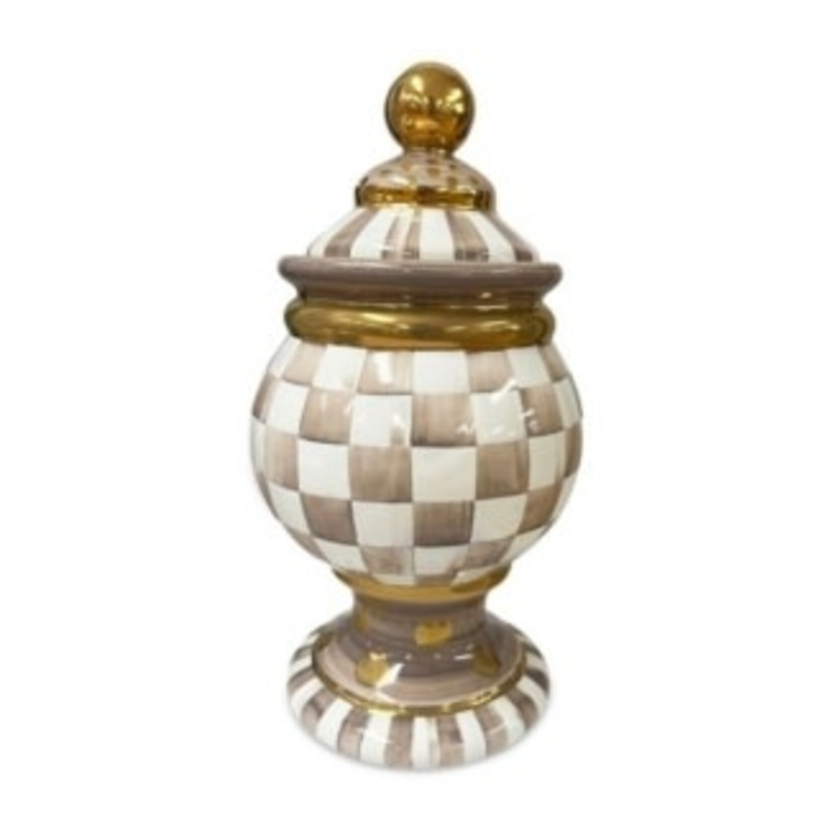 MacKenzie-Childs mocha check ceramic globe canister