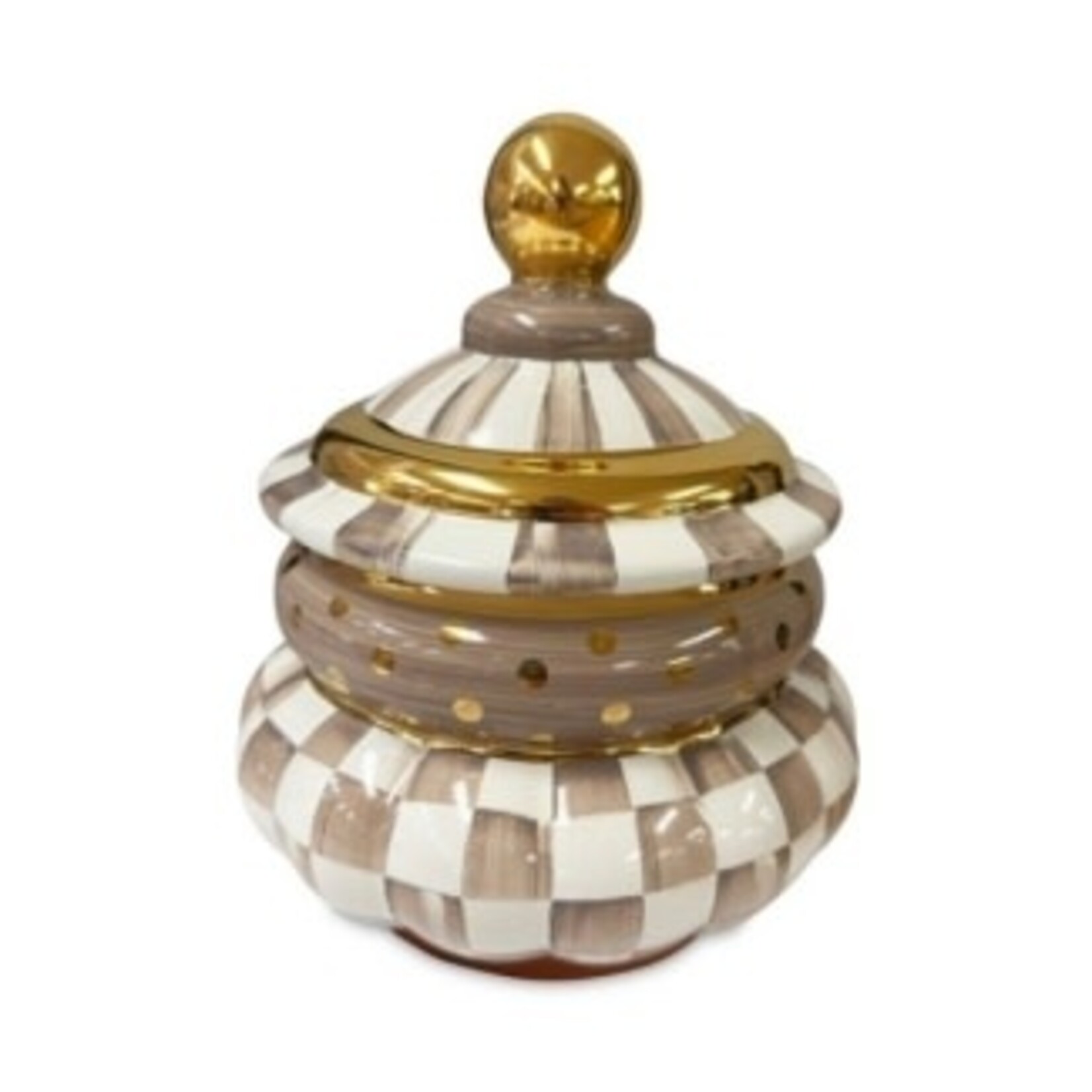 MacKenzie-Childs mocha check ceramic groovy canister