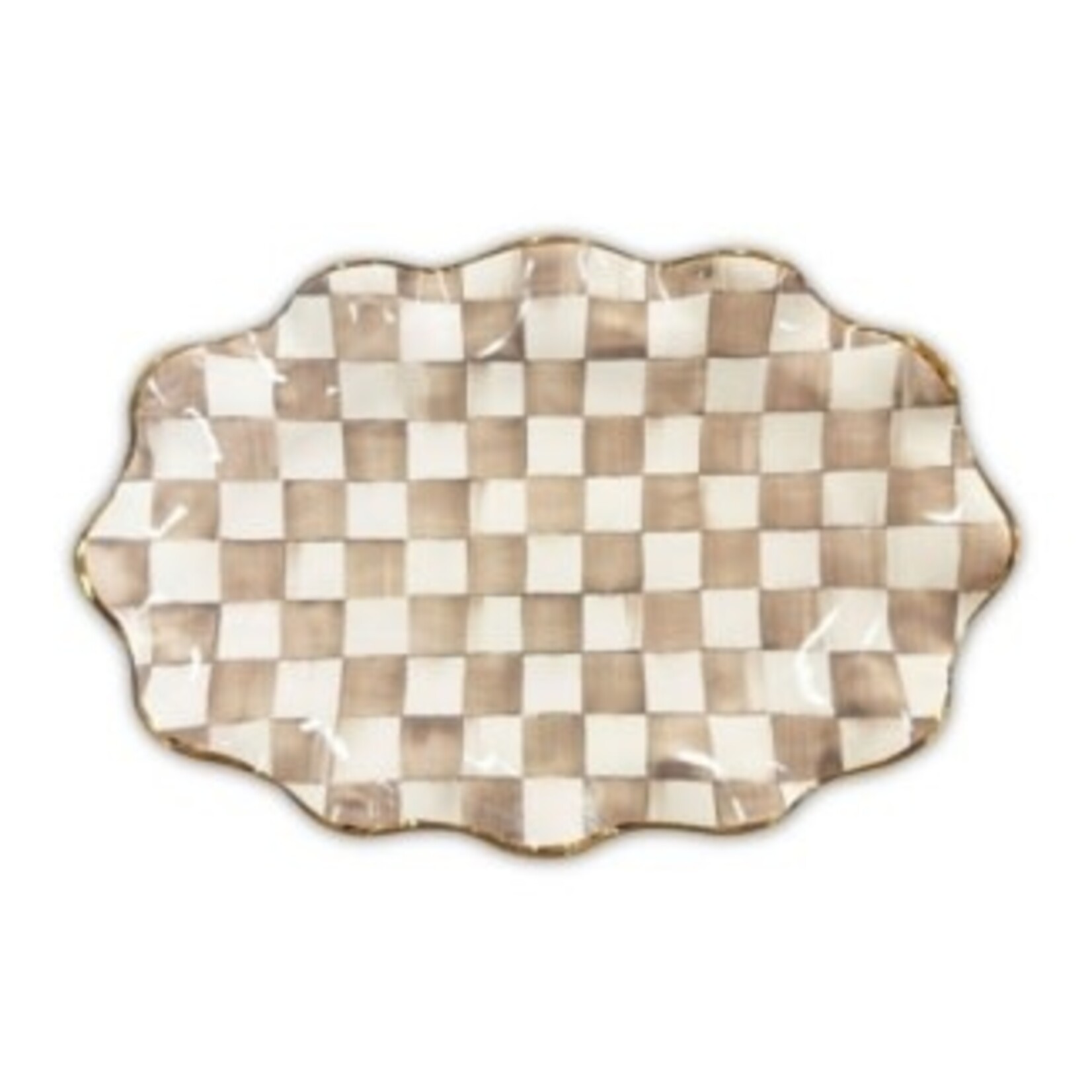 MacKenzie-Childs mocha check ceramic serving platter