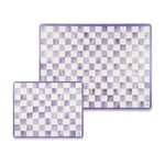MacKenzie-Childs violet check glass cutting boards, set of 2