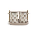 MacKenzie-Childs mocha check farmhouse canister, set of 2