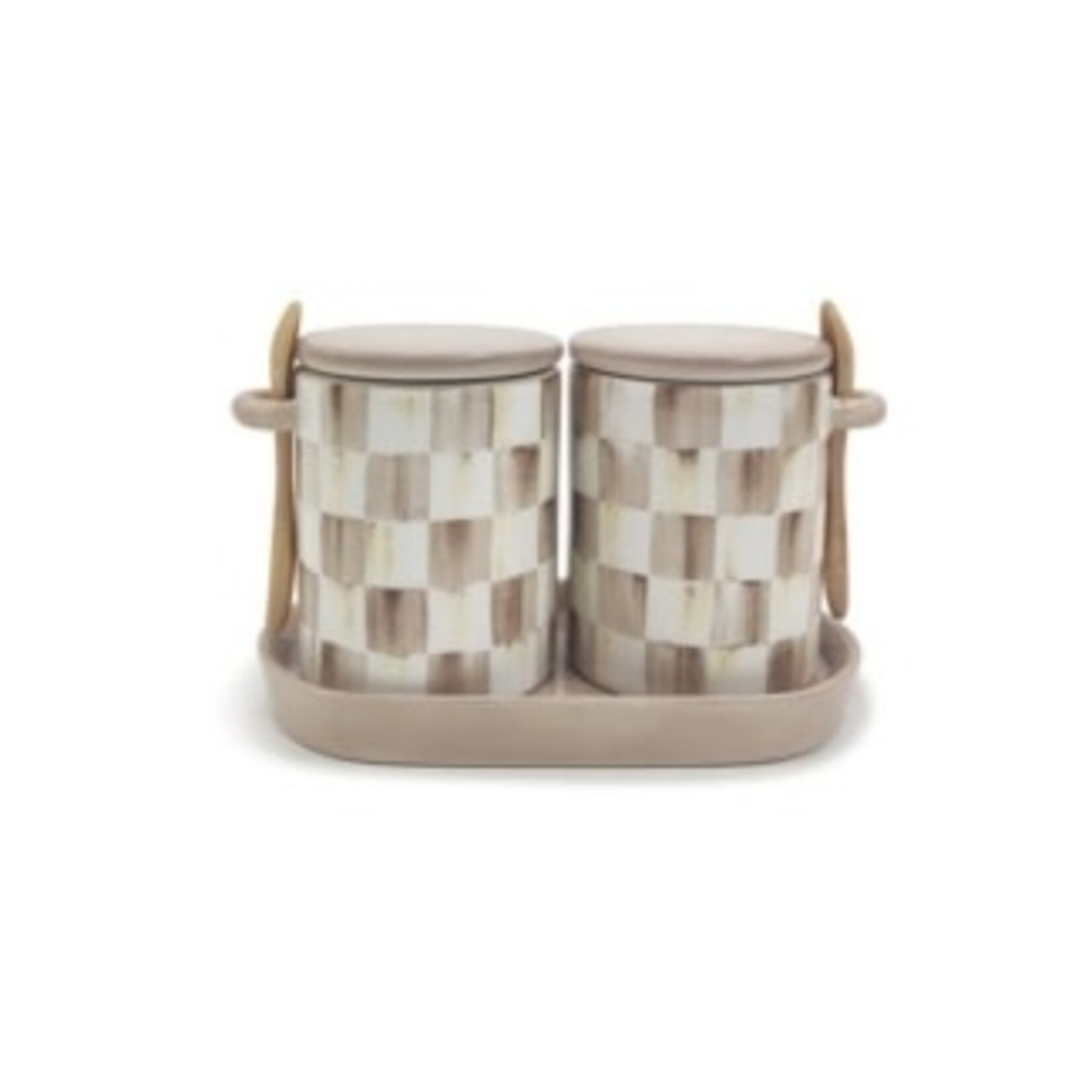 MacKenzie-Childs mocha check farmhouse canister, set of 2