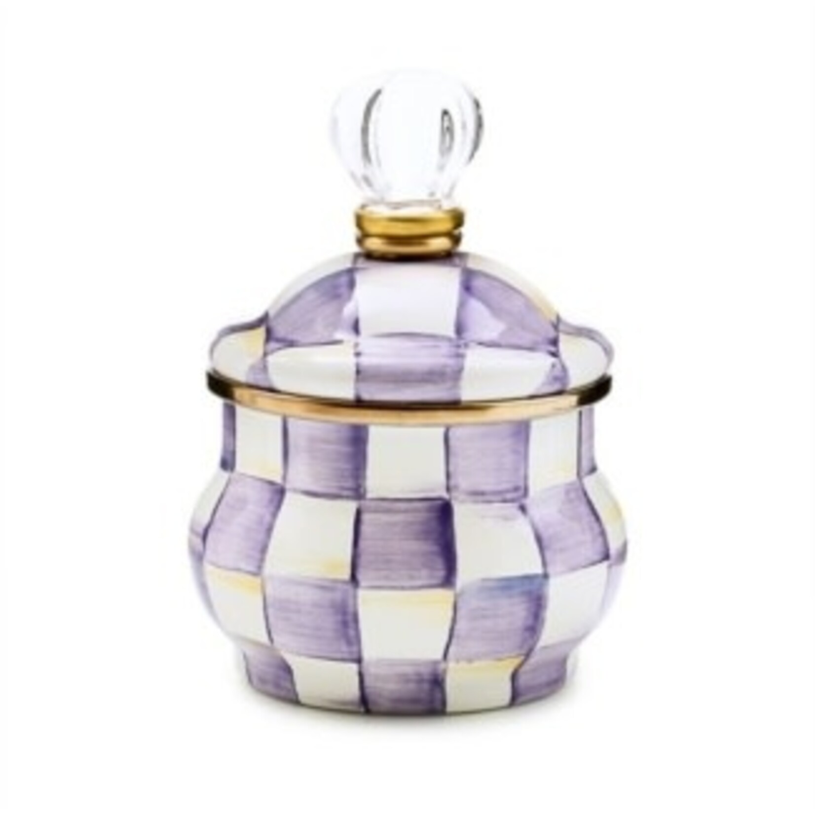 MacKenzie-Childs violet check lidded sugar bowl