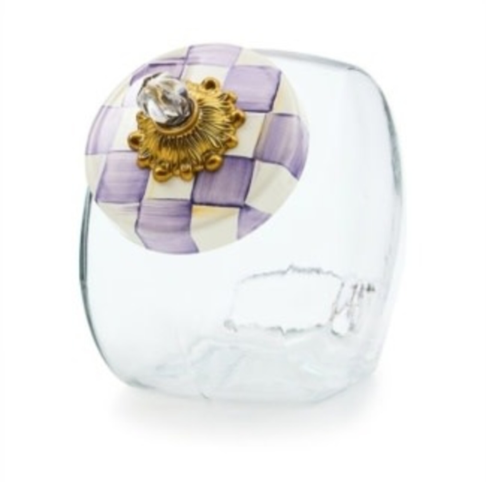 MacKenzie-Childs cookie jar with violet check lid