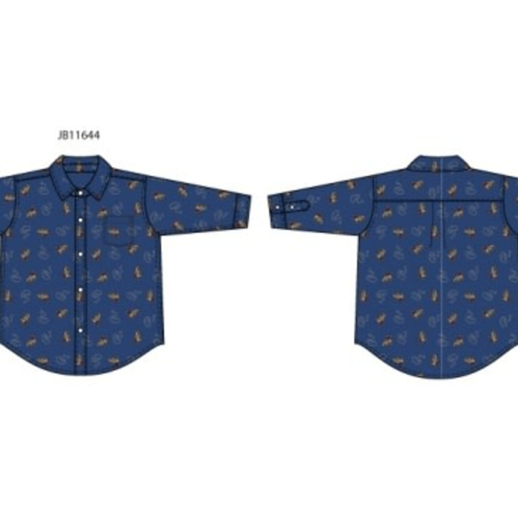JANIE AND JACK W NAVY COWBOY GAUZE LS SHIRT F2
