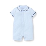 JANIE AND JACK B K BLUE BU COLLAR PIPED ROMPER SIG2