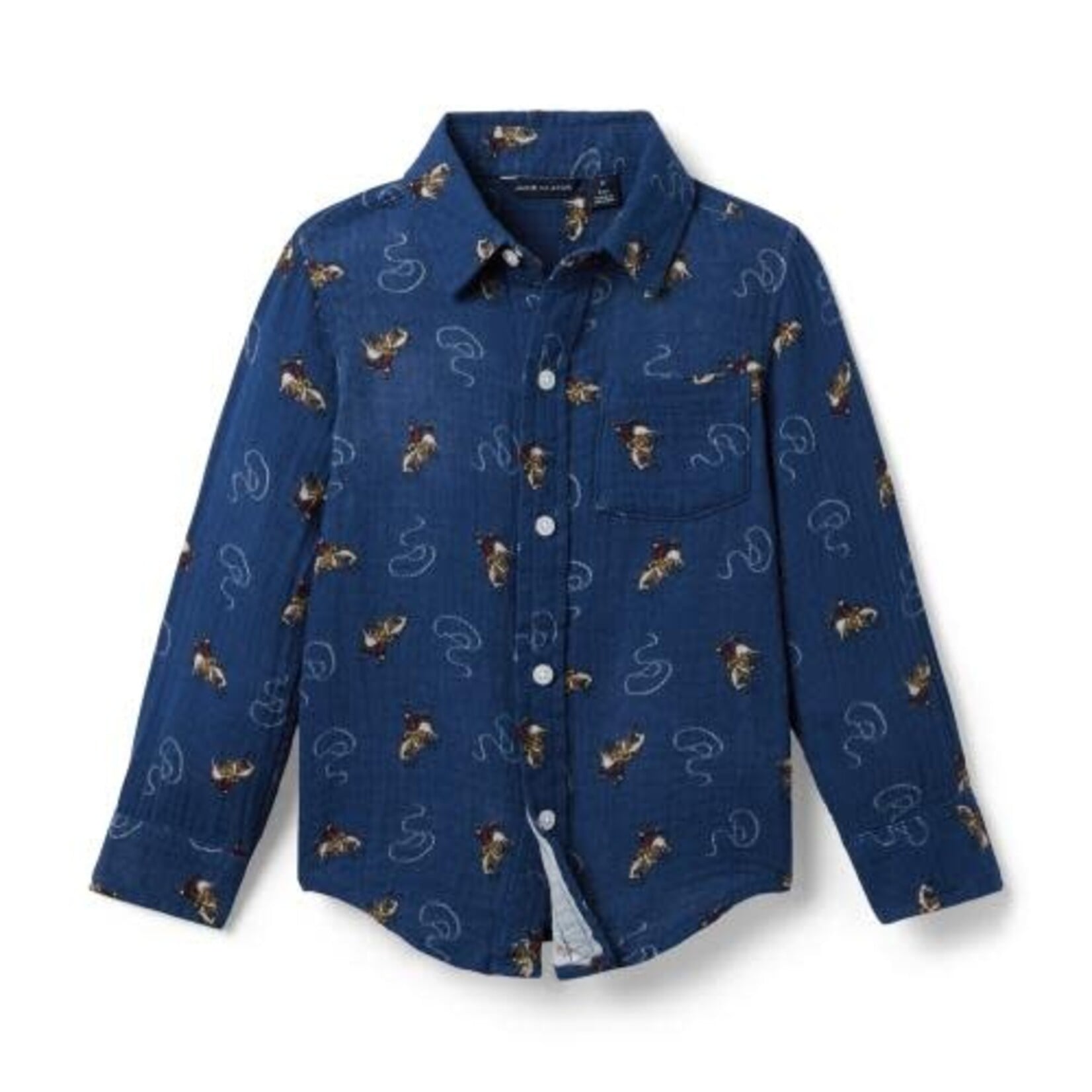 JANIE AND JACK W NAVY COWBOY GAUZE LS SHIRT F2