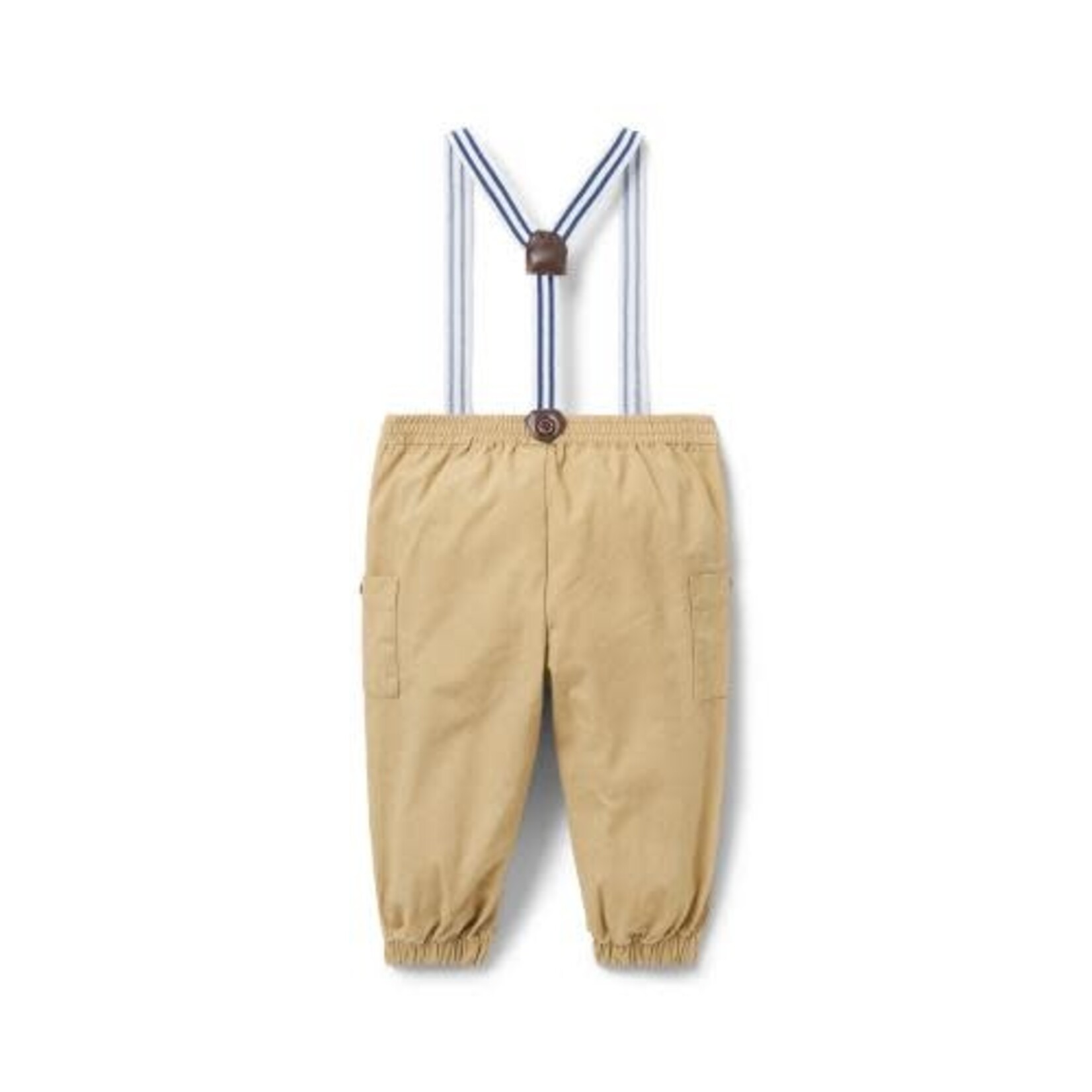 JANIE AND JACK B W KHAKI CANVAS CARGO SUSPENDER PANT F1