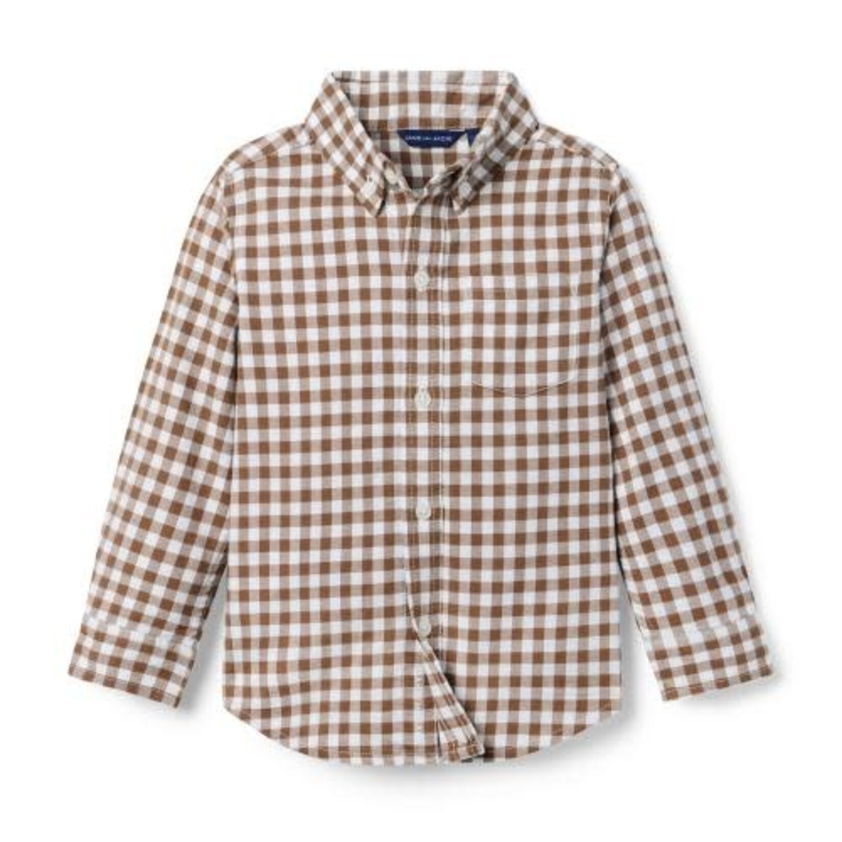 JANIE AND JACK W ES TAN/BRWN GINGHAM BRSH TWILL LS SHIRT FB