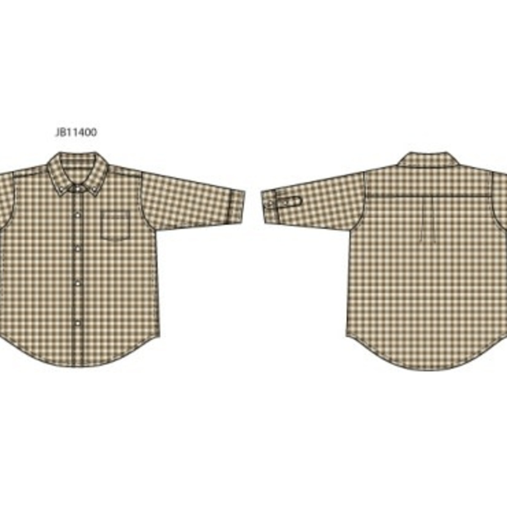 JANIE AND JACK W ES TAN/BRWN GINGHAM BRSH TWILL LS SHIRT FB
