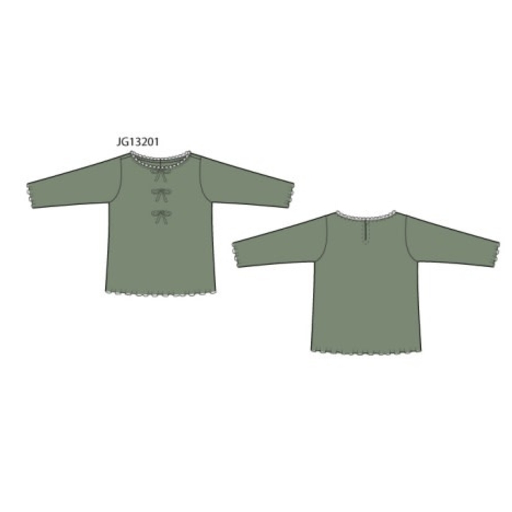JANIE AND JACK K ES GRN 3BOW LS TOP F2