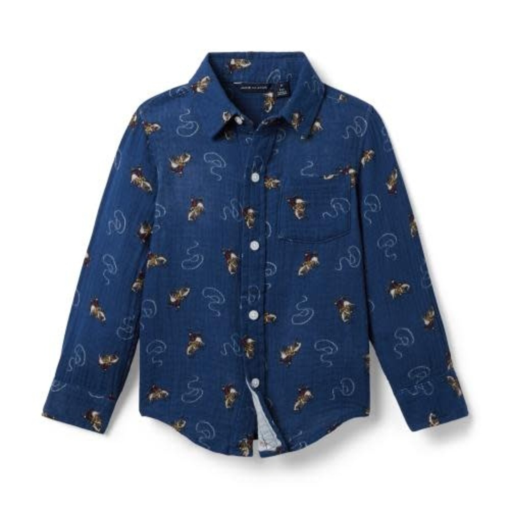 JANIE AND JACK W NAVY COWBOY GAUZE LS SHIRT F2