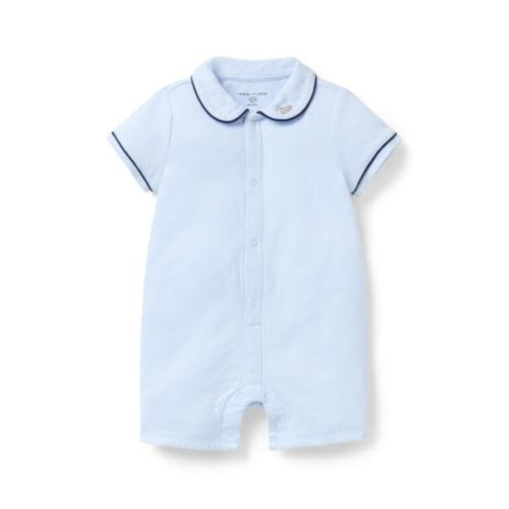JANIE AND JACK B K BLUE BU COLLAR PIPED ROMPER SIG2