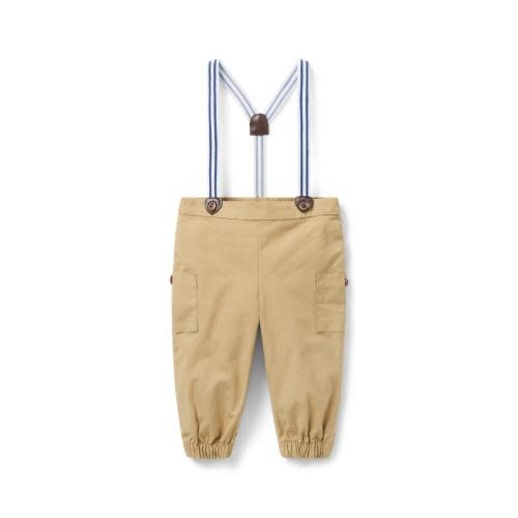 JANIE AND JACK B W KHAKI CANVAS CARGO SUSPENDER PANT F1