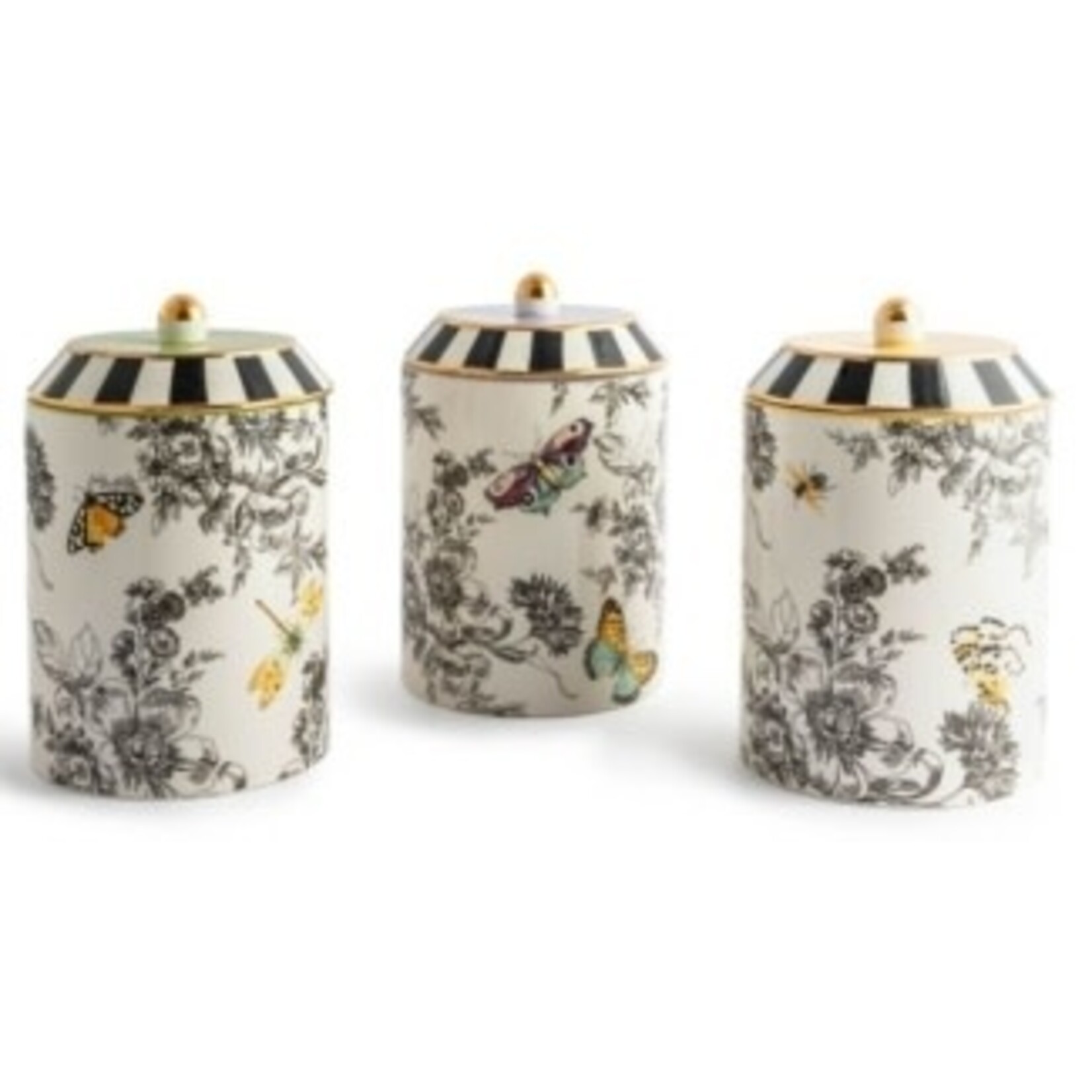 MacKenzie-Childs butterfly toile canisters - set of 3
