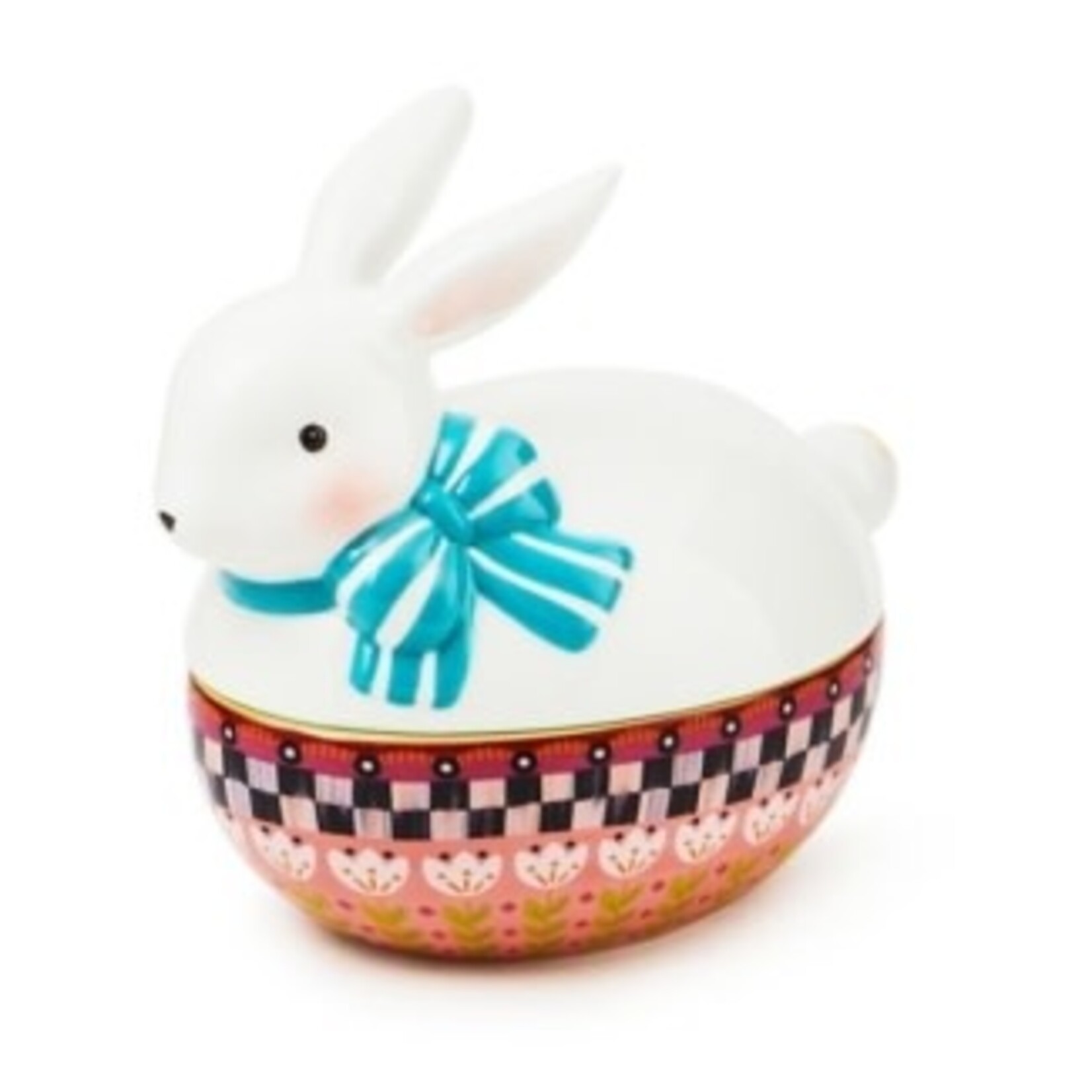 MacKenzie-Childs calico oval lidded bunny dish