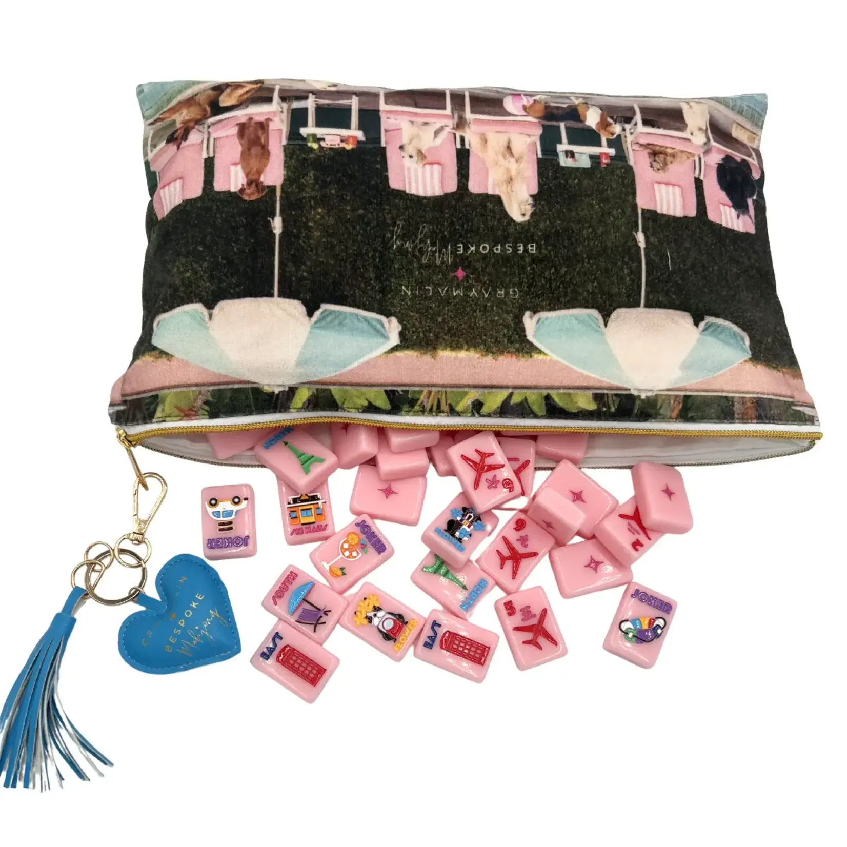 Bespoke Mahjong Bespoke X Gray Malin Getaway Dogs Beverly Hills Pool Tile Bag - Traditional Size