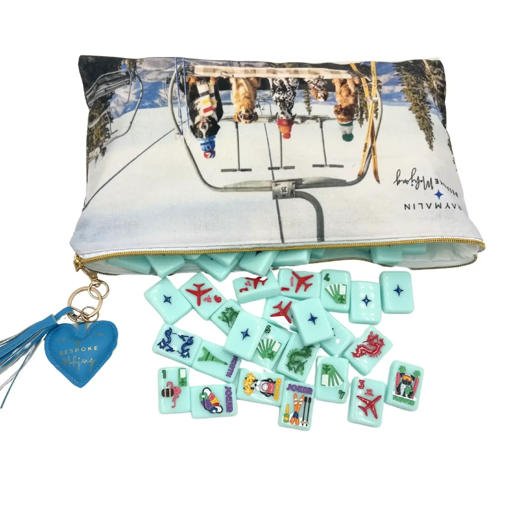 Bespoke Mahjong Bespoke X Gray Malin Getaway Dogs Aspen Aspen Chairlift Pups Tile Bag - Traditional Size