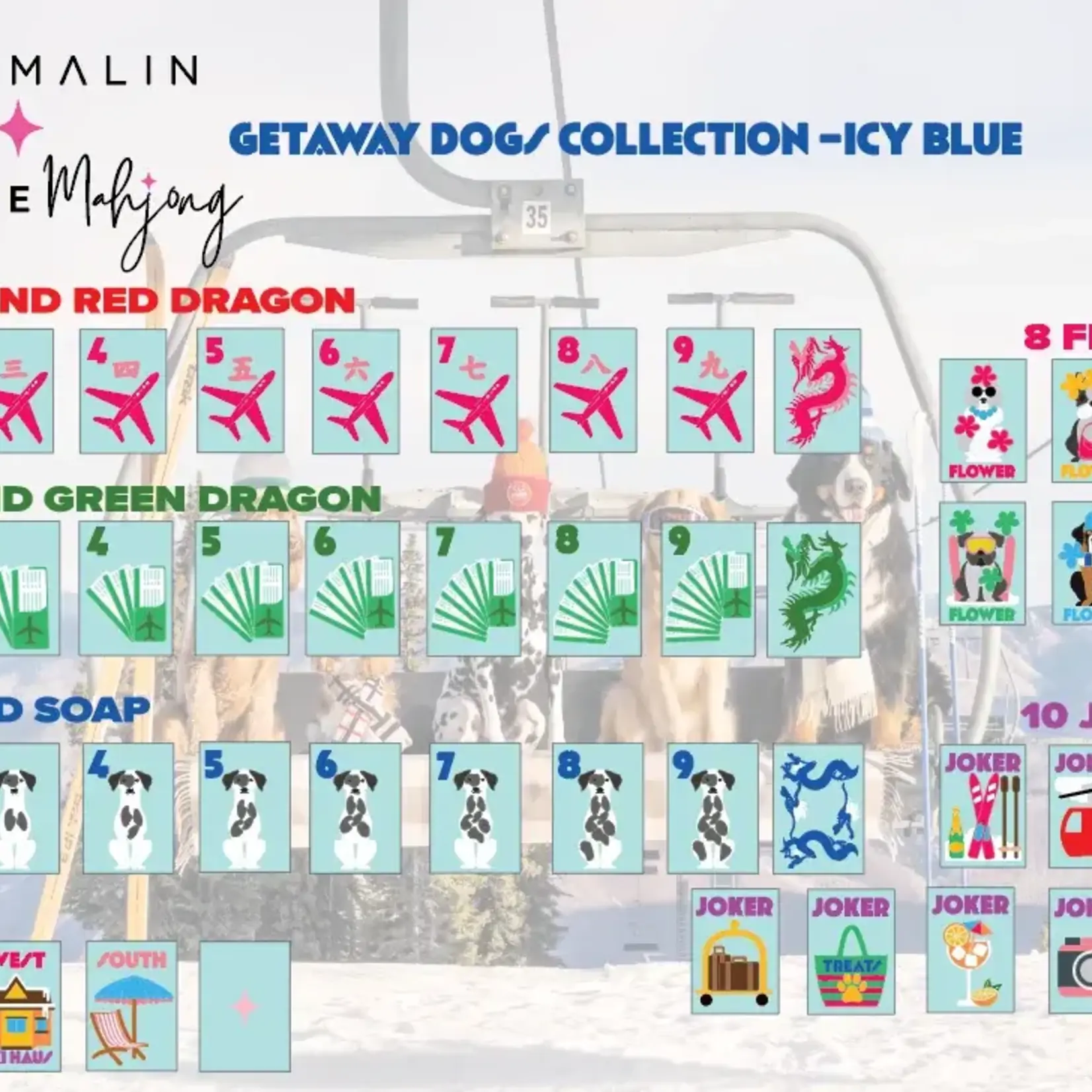 Bespoke Mahjong Gray Malin Getaway Dogs Mahjong Tiles - Icy Blue