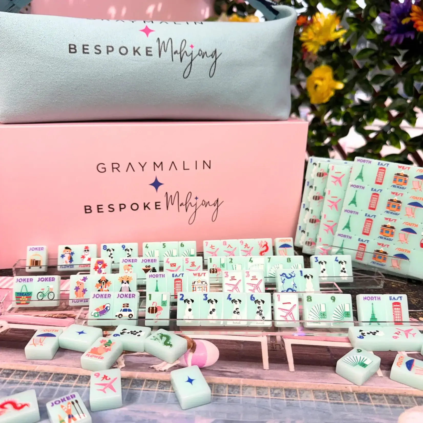 Bespoke Mahjong Gray Malin Travel Tiles Kit - GETAWAY DOGS