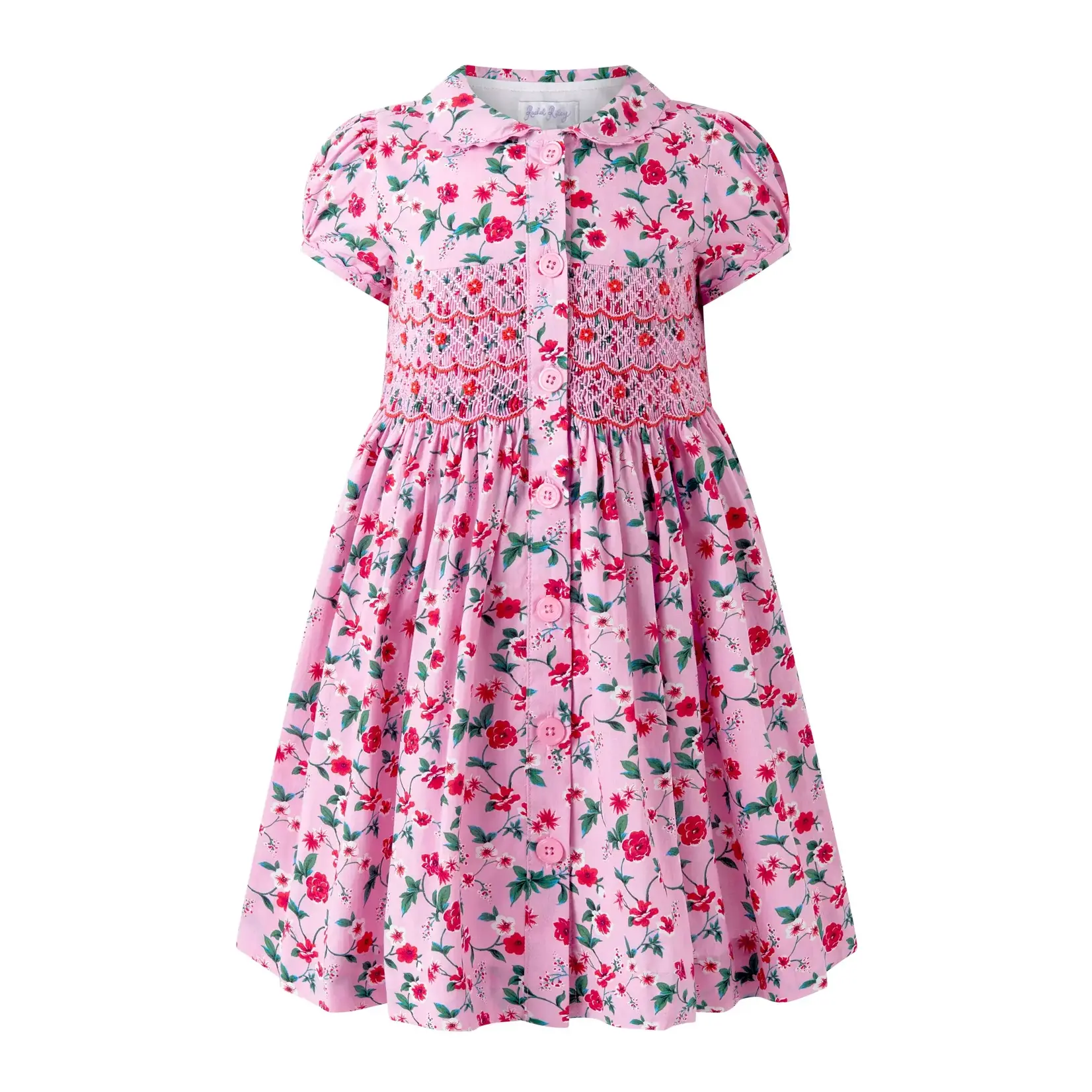 Rachel Riley Smocked Button-Frt Dress
