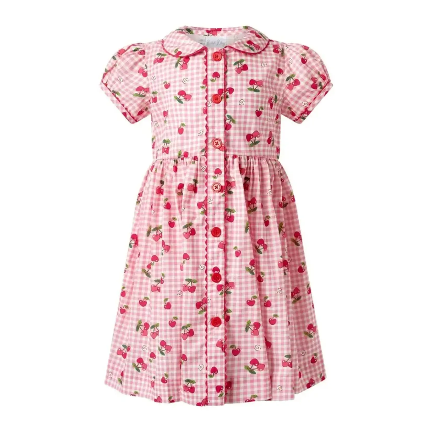 Rachel Riley Gingham Cherry Btn Frt Dress