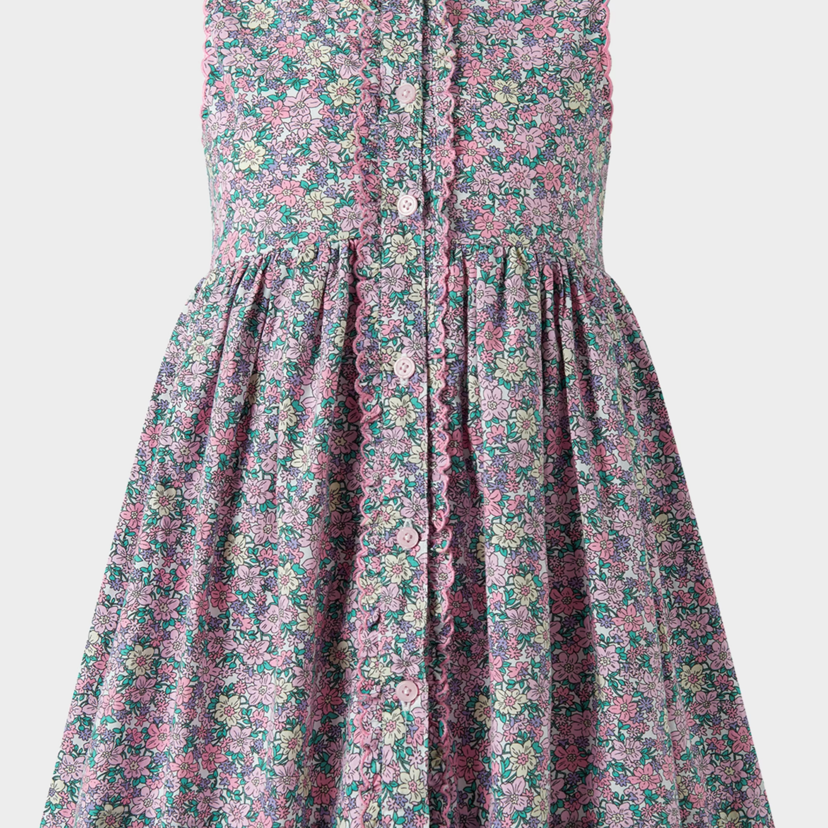 Rachel Riley Scalloped Floral Btn-Fnt Dress