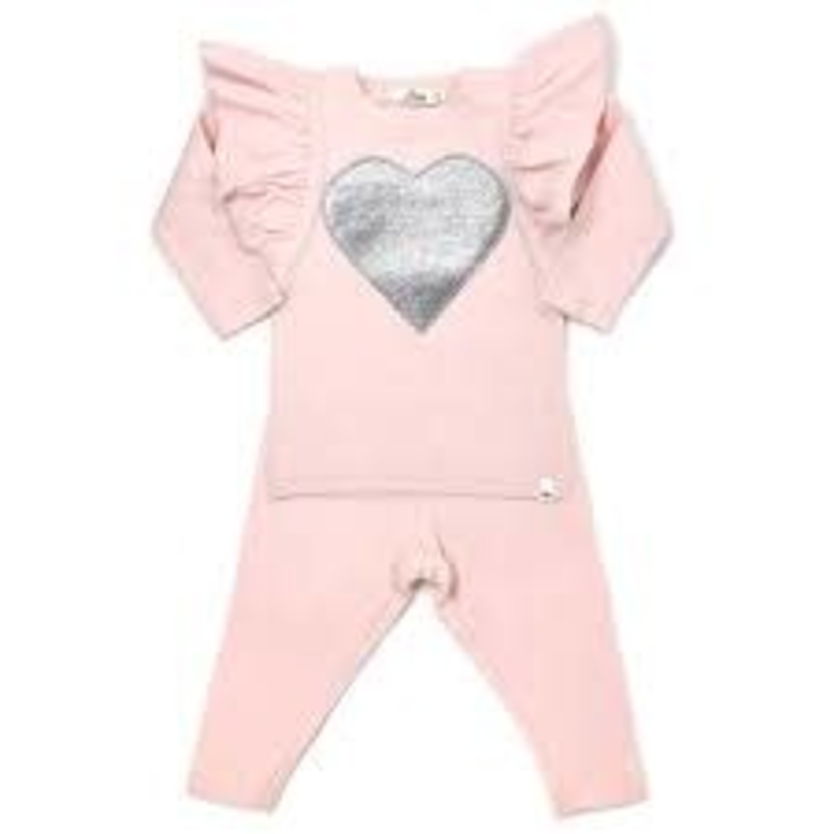 Oh Baby! Oh Baby Pink Silver Heart Butterfly Sleeve 2PC Set