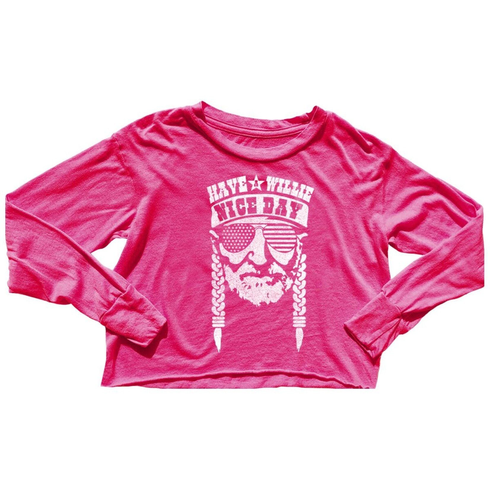 Rowdy Sprout Rowdy Sprout Hot Pink Willie Nelson Not Quite Crop LS Tee