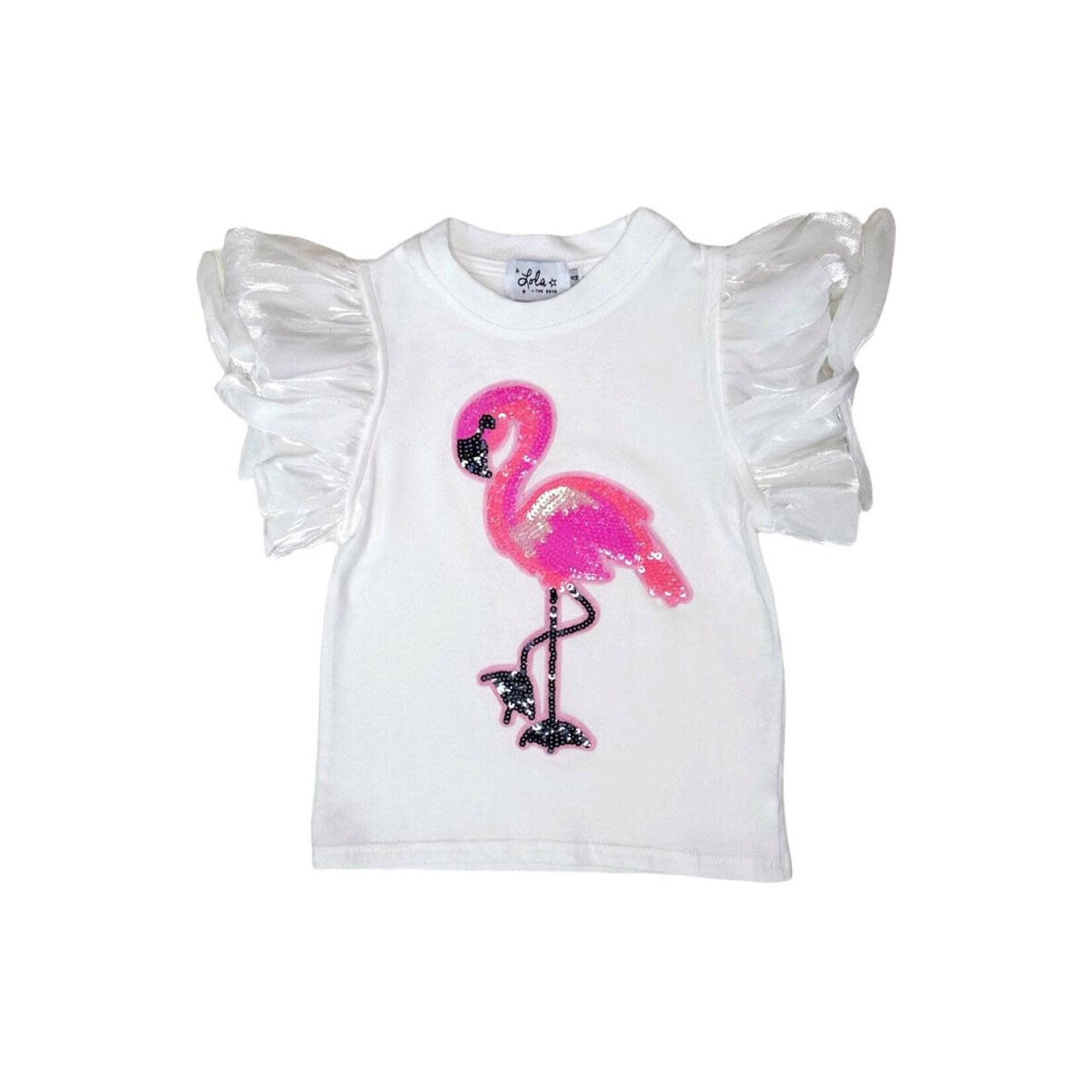 Lola & The Boys Lola & The Boys Beaded Flamingo Ruffle T-shirt