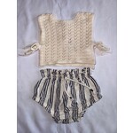 My Little Cozmo My Little Cozmo Ivory Crochet Tricot Knit Top/Navy Stripe Bloomers