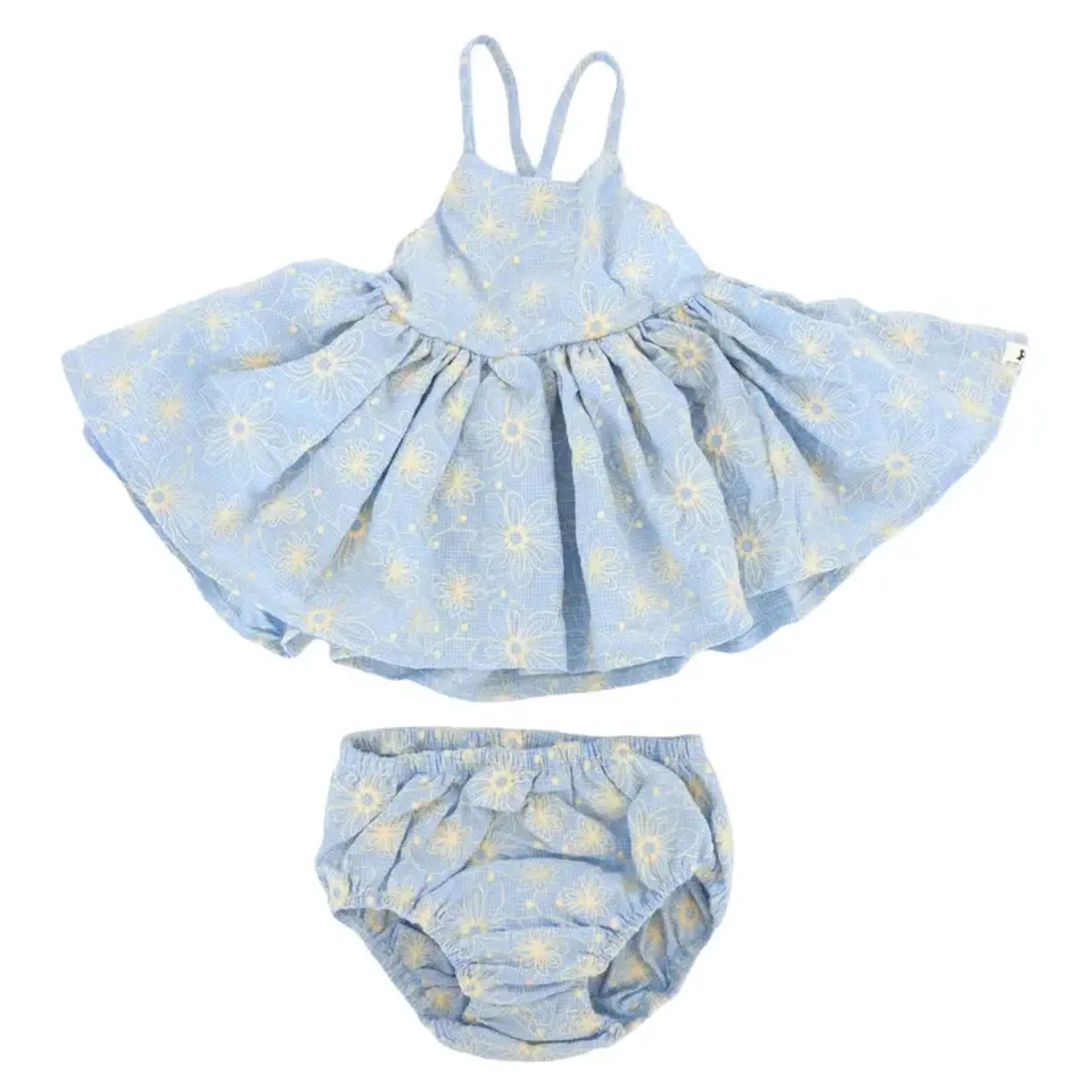 Oh Baby! Oh Baby Sky Blue Embroidered Flower Party Dress