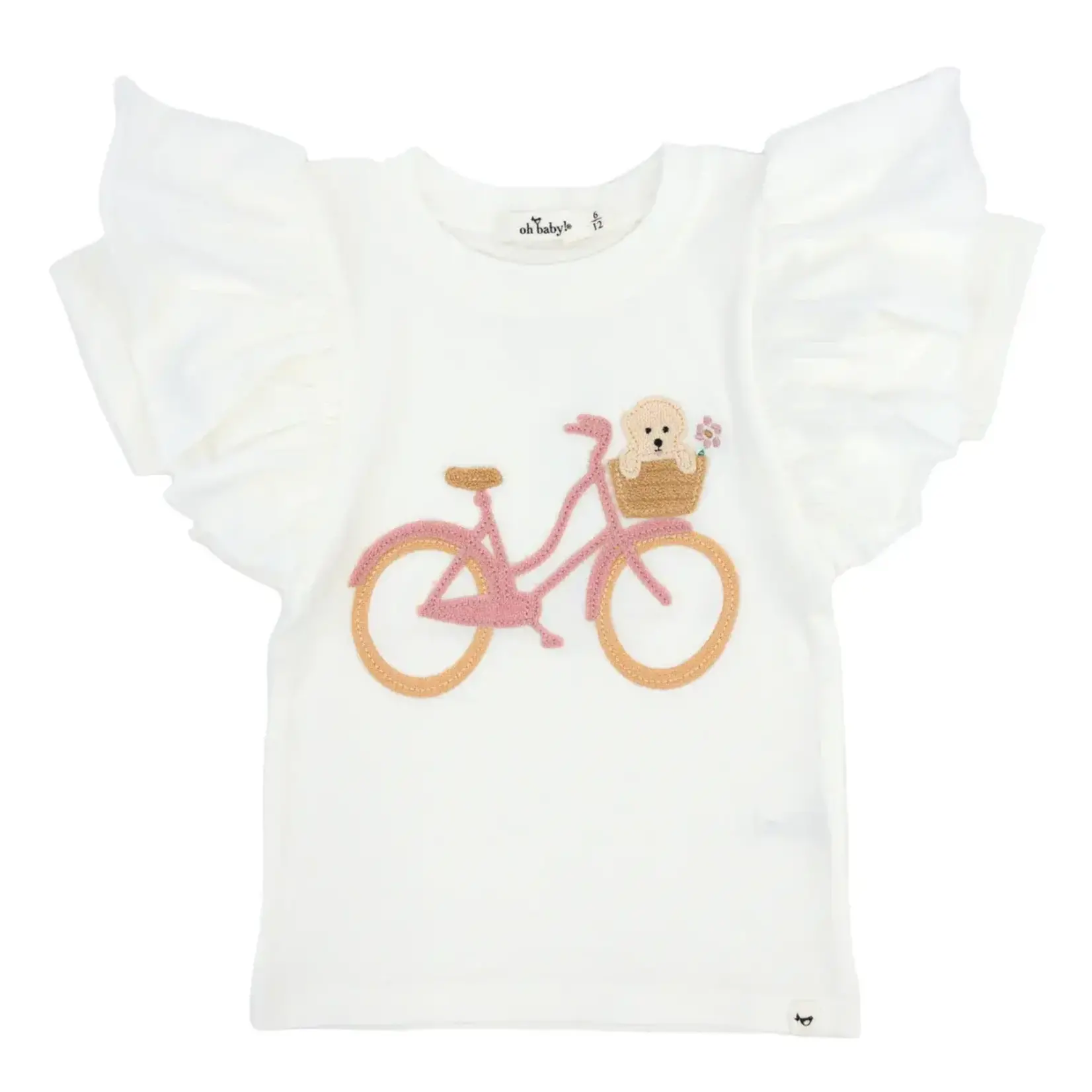 Oh Baby! Oh Baby Oyster Bicycle Puppy Basket Terry Applique Butterfly S/S Tee