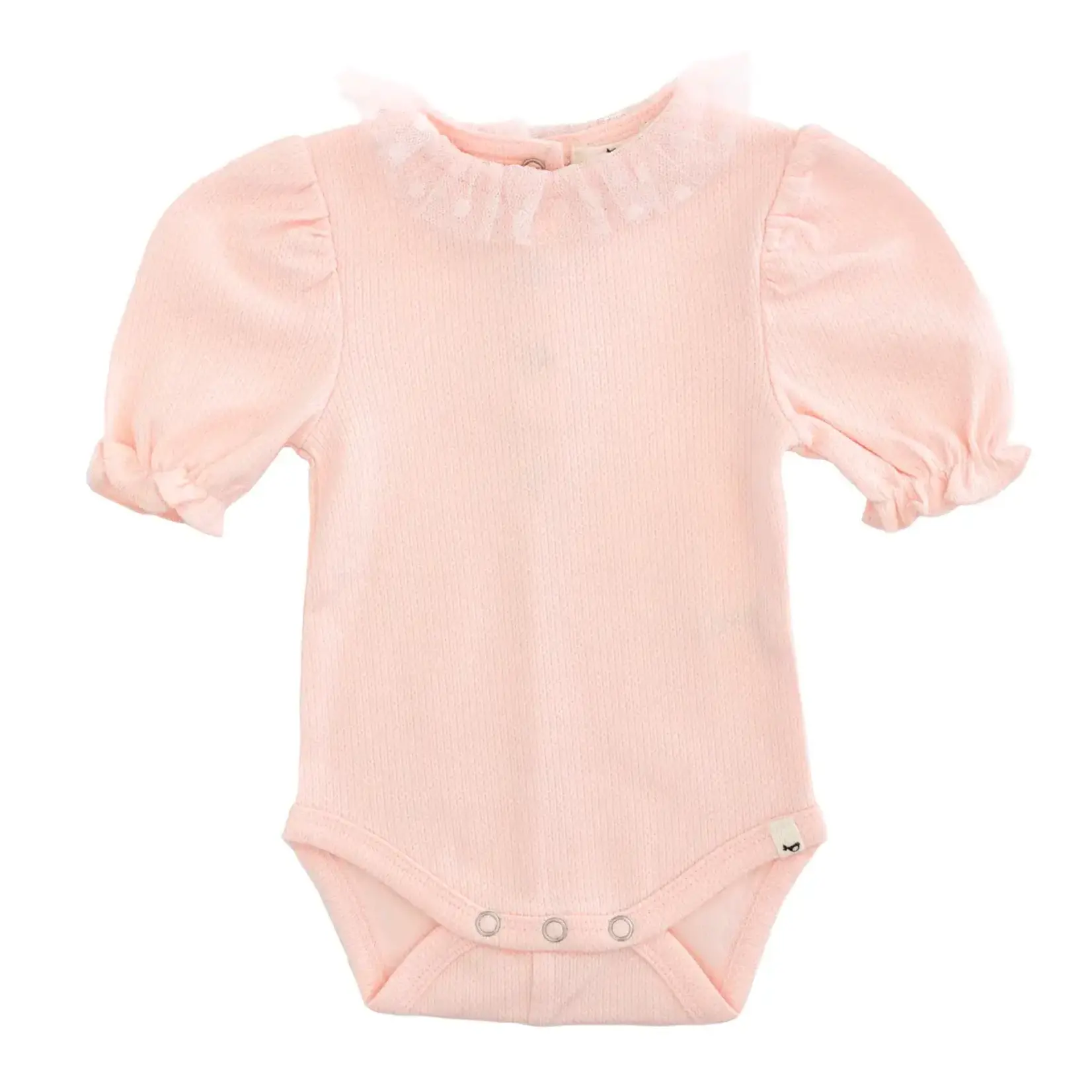 Oh Baby! Oh Baby Pale Pink Pointelle Dotted Mesh Circle Snap Back Puff S/S Onesie