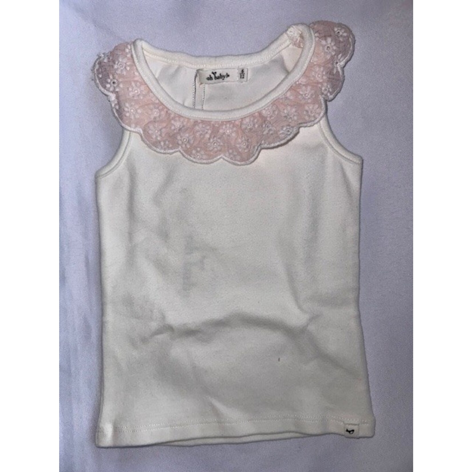 Oh Baby! Oh Baby Cream Embroidered Daisies Collar Baby Rib Tank