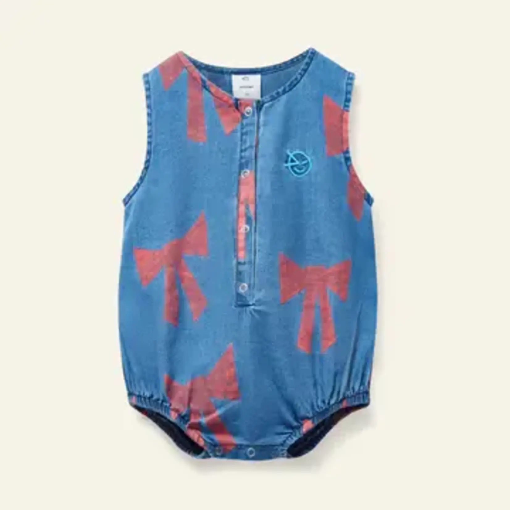 Wynken Wynken Twill Denim Mini Bow Cotton Twill Romper