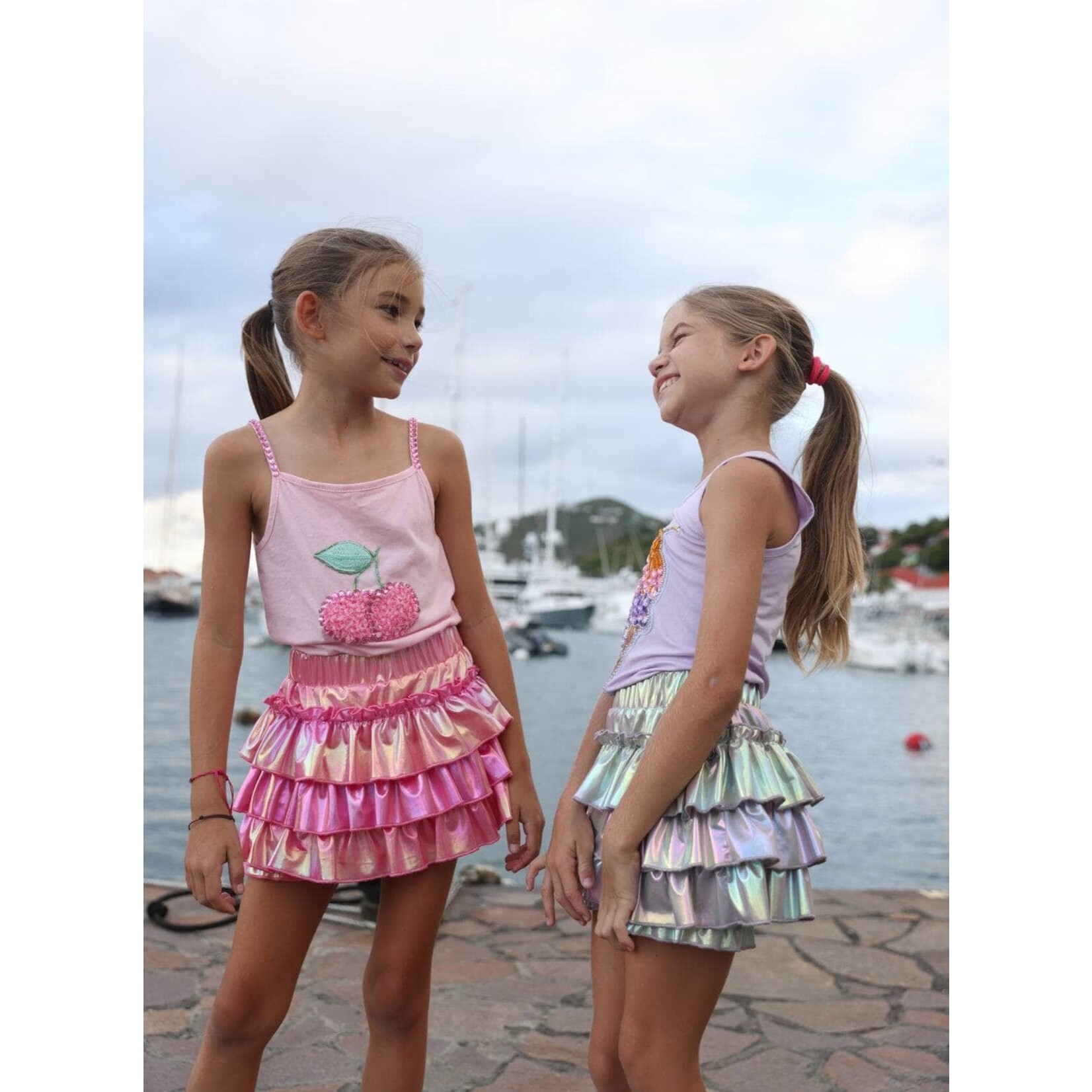 Lola & The Boys Lola & The Boys Pink Hologram Ruffle Skort