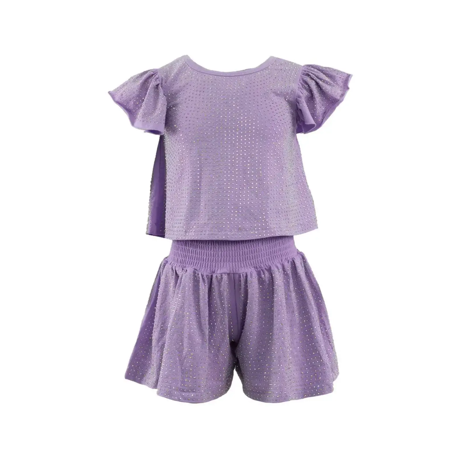Lola & The Boys Lola & The Boys Lavender Crystal Ruffle Short Set