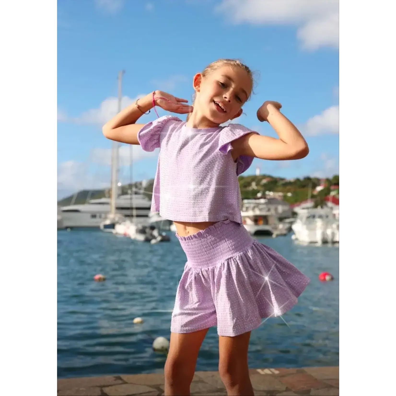 Lola & The Boys Lola & The Boys Lavender Crystal Ruffle Short Set