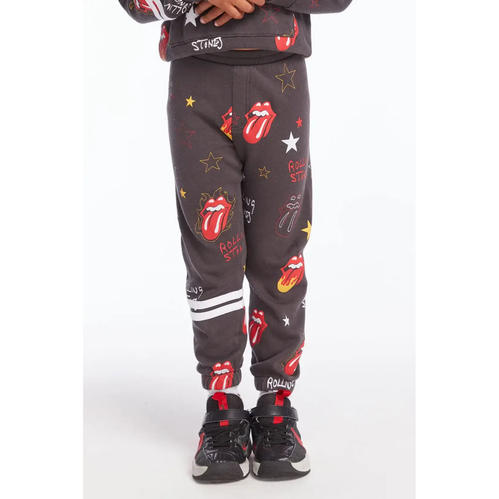 Chaser Chaser Vintage Black Rolling Stones Tongue Logo Cotton Fleece Lounge Pant