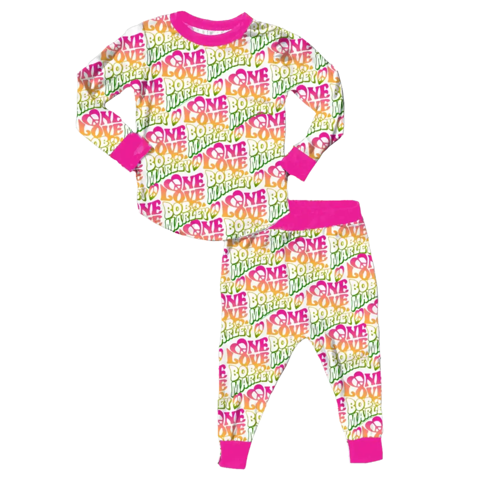 Rowdy Sprout Rowdy Sprout Printed Pattern Bob Marley One Love Girls Thermal Pj Set