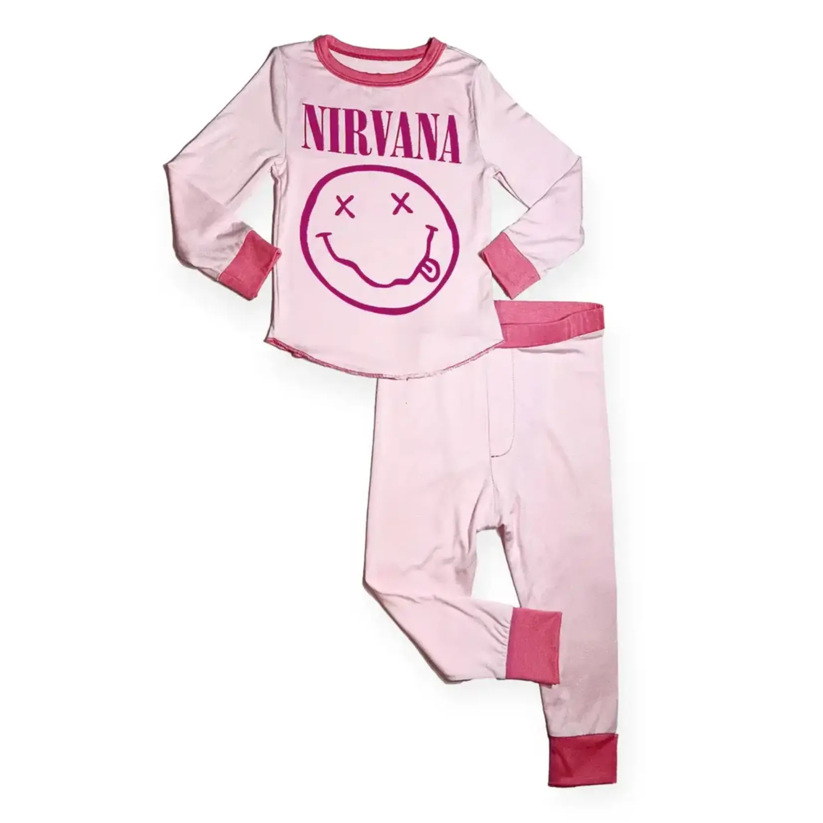 Rowdy Sprout Rowdy Sprout Pink/Fuchsia Nirvana Smiley Pink Bamboo Thermal Pj Set