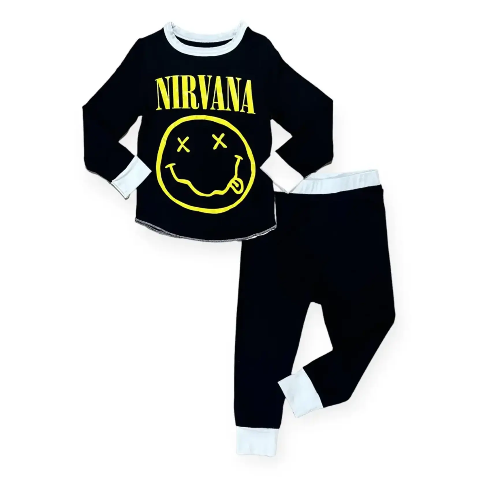 Rowdy Sprout Rowdy Sprout Black/White Nirvana Smiley Black Bamboo Thermal Pj Set